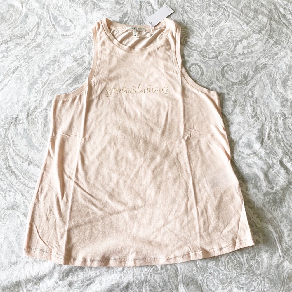 COMUNE Sunshine Tank Top Rose Water Pink NEW NWT Gold Embroidered - Picture 2 of 8